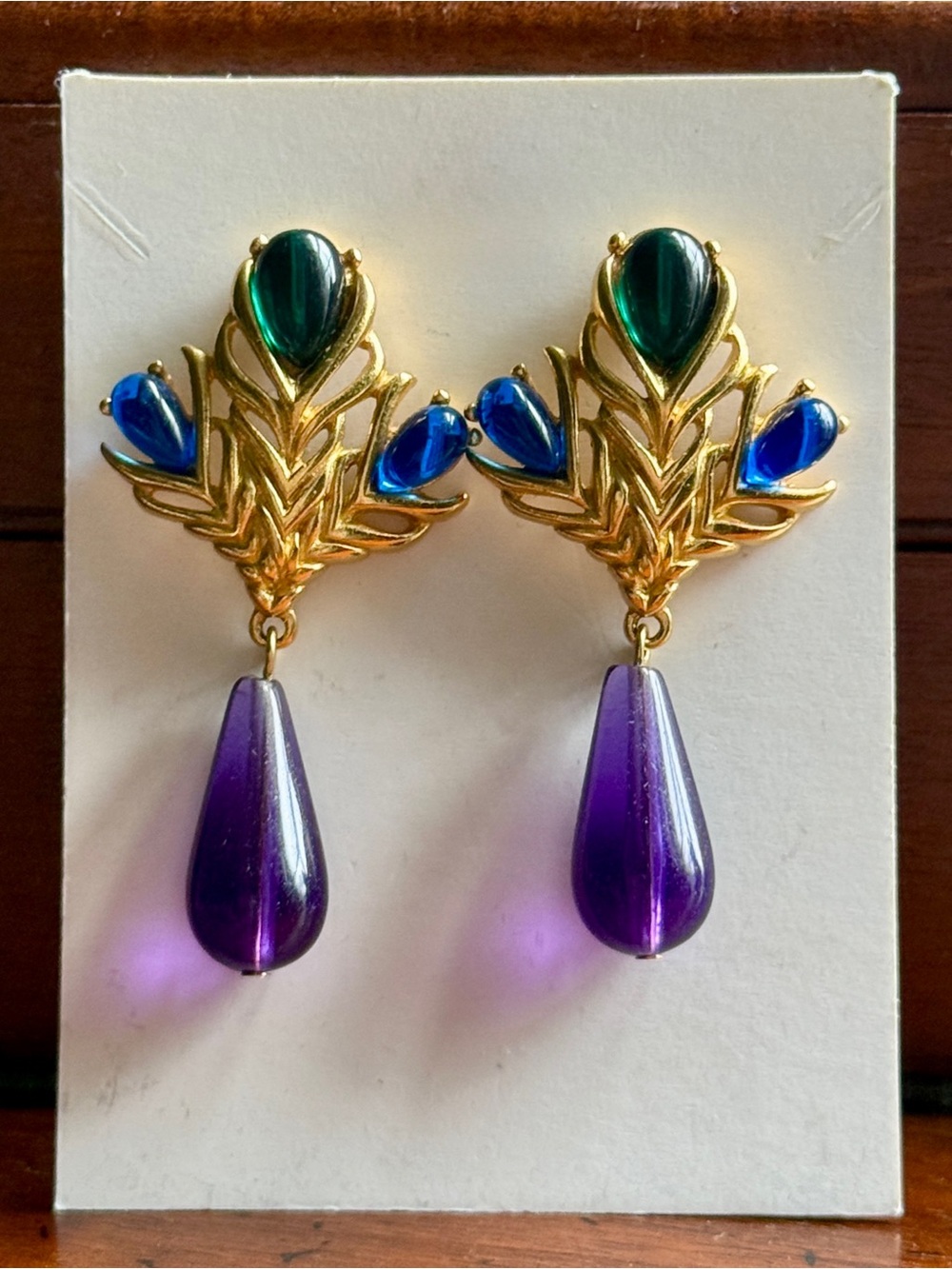 Vintage Trifari Mogul Dangle Drop Earrings; 1980’s Gripoix